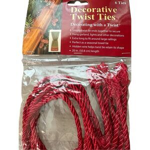 Lot of 6 Decorative Twist Ties Hang Garland Lights Hid Wire 20"‎ Long Red New